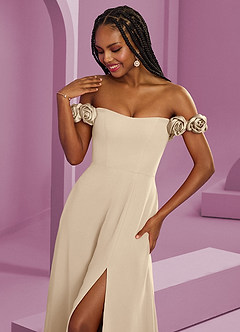 Barbie ♥ Azazie Bridesmaid Dresses Champagne A-Line Off the Shoulder Chiffon Convertible Dress image4