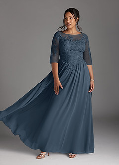 Azazie Mirielle Brudens mor kjoler A-Line Scoop Blonde Chiffon Gulv-længde Kjole image7