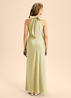 Azazie Doretta Junior Lemon Sorbet A-Line Pleated Stretch Satin Dress image2