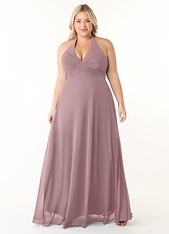 Azazie Tessie Bridesmaid Dresses Dusty Rose A-Line V-Neck Pleated Chiffon Dress image6
