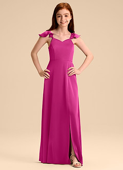 Azazie Everett Junior Jurk van Stretch Satijn met A-Lijn Boog Fuchsia image7
