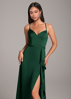 Azazie Naeem Bridesmaid Dresses Dark Green A-Line Stretch Satin Dress image2