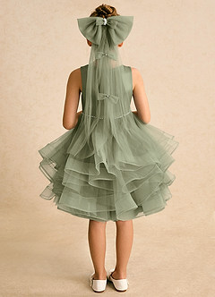 Azazie Tinie Blumenmädchenkleider Ballkleid Schleifen Tüll Kleid Pistazie image6