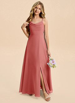 Azazie Gia Junior A-Linie Plissee Chiffon Kleid Antike Rose image6