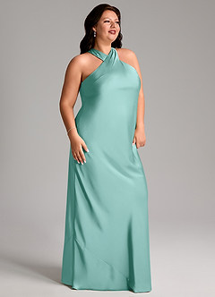 Azazie Doretta Bridesmaid Dresses Aqua Mermaid Pleated Stretch Satin Dress image8