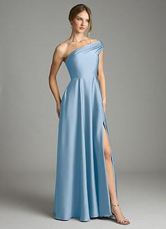 Azazie Melanie Bridesmaid Dresses Powder Blue A-Line Off the Shoulder Stretch Satin Dress image5