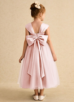 Azazie Chickadee Robe Demoiselle D'honneur Fillette Robe Princesse en Mat Satiné Encolure en Forme de Cœur Rose Pâle image3