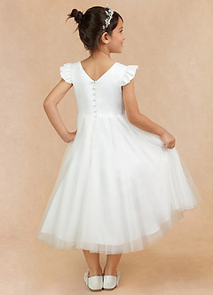 Azazie Hemi Flower Girl Dresses Ivory A-Line Bow Tulle Dress image17