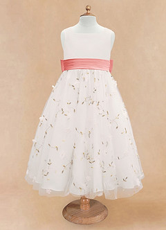 Azazie Pollie Flower Girl Dresses Ivory Coral A-Line Bow Tulle Dress image11