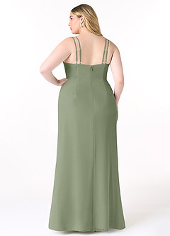 Azazie Leo Vestidos de damas de honor Vestido Pistacho de Gasa de Corte Sirena con Cuello en V Plisado image8