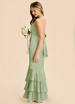 Azazie Fay Junior Abito Sirena in Raso Elasticizzato Drappeggiato Verde Salvia image3