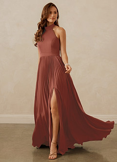 Christian Siriano Bridal for Azazie 1007 Bridesmaid Dresses Auburn A-Line Pleated Stretch Satin Dress image3
