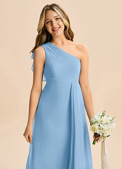 Azazie Delilah Junior A-Linie Gestreift Chiffon Kleid Puderblau image2