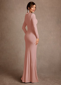 Azazie Syracuse Mother of the Bride Dresses Dusty Rose Sheath Pleated Luxe Knit Dress image2