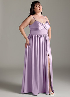 Azazie Zeya Bridesmaid Dresses Frosted Lilac A-Line Pleated Stretch Satin Dress image11