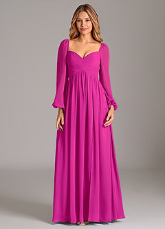 Azazie Alia Jurken voor bruidsmeisjes Jurk van Chiffon met A-Lijn Lange mouw Fuchsia image7