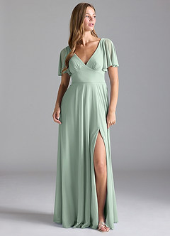 Azazie Kimber Bridesmaid Dresses Agave A-Line with Pockets Mesh Dress image3