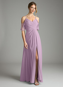 Azazie Dakota Bridesmaid Dresses Wisteria A-Line V-Neck Pleated Chiffon Dress image3