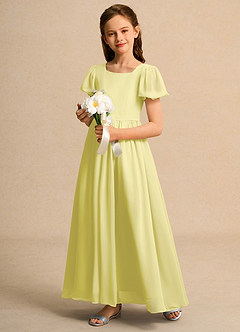 Azazie Lilia Girls Formal Jurken voor bloemenmeisjes A-Lijn Jurk van Chiffon met Mouwen Citroensorbet image3