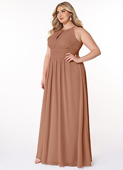 Azazie Bonnie Bridesmaid Dresses Bronzer A-Line Keyhole Ruched Chiffon Dress image7