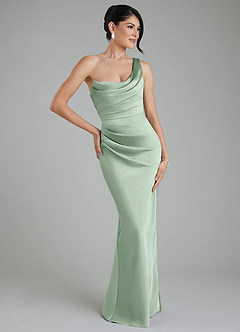 Azazie Sabrina Bridesmaid Dresses Agave Mermaid Corset Stretch Satin Dress image1