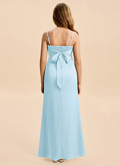 Azazie Christen Junior Vestido de Azul Cielo de Satén Elástico de Corte en A con Plisado image2