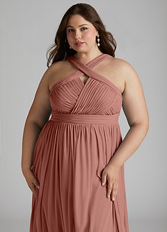Azazie Hillian Bridesmaid Dresses Cedar Rose A-Line Halter Pleated Mesh Dress image13