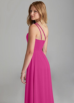 Azazie Maron Junior Fuchsia A-Line Pleated Stretch Satin Dress image2