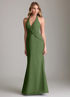 Azazie Valerie Bridesmaid Dresses Olive Mermaid Pleated Chiffon Dress image1