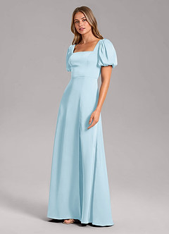 Azazie Fyona Bridesmaid Dresses Sky Blue A-Line Pleated Stretch Satin Dress image4