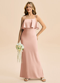 Azazie Galene Junior Syrena Satyna elastyczna Długość podłogi Młodsza druhna Sukienka image3