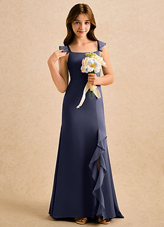Azazie Novalie Girls Formal Flower Girl Dresses Stormy Mermaid Bow Stretch Satin Dress image5