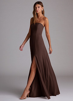 Azazie Wren 신부 들러리 드레스 A라인 사이드 슬릿 쉬폰 바닥 길이 드레스 image6