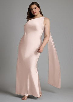 Azazie Juniper Bridesmaid Dresses Blushing Pink Mermaid One Shoulder Stretch Satin Dress image9