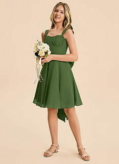 Azazie Arie Junior Olive A-Line Ruched Chiffon Dress image3