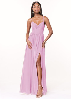 Azazie Zeya Bridesmaid Dresses Candy Pink A-Line V-Neck Pleated Chiffon Dress image1