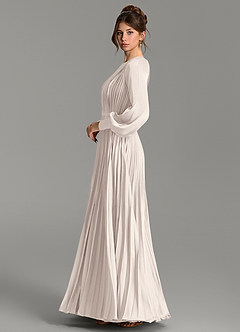 Azazie Grayson Bridesmaid Dresses White Alabaster A-Line Long Sleeve Stretch Satin Dress image4