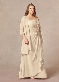 Azazie Weisz Mother of the Bride Dresses Champagne A-Line Square Neckline Pleated Chiffon Dress image3