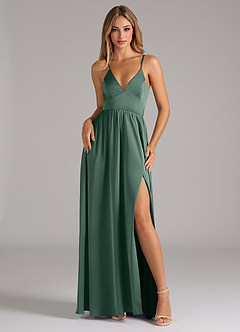 Azazie Aaida Brautjungfernkleider A-Linie Korsett Stretch-Satin Kleid Eukalyptus image1