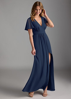Azazie Zaniah Vestidos de damas de honor Vestido de Azul Marino Oscuro de Gasa de Corte en A image6
