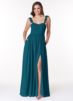 Azazie Metz Bridesmaid Dresses Ink Blue A-Line Sweetheart Ruched Chiffon Dress image1