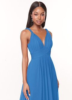 Azazie Maren Abiti da Damigella Abito A-Line in Chiffon Plissettato Blue Jay image6