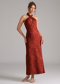 Azazie Marlissa Bridesmaid Dresses Terracotta Sheath Pleated Floral Burnout Dress image5