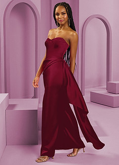 Barbie ♥ Azazie Bridesmaid Dresses Burgundy Sheath Strapless Stretch Satin Convertible Dress image6