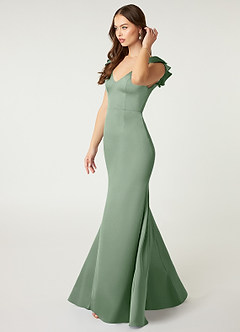 Azazie Vero Final Sale Matcha Sheath Ruched Stretch Satin Dress image4