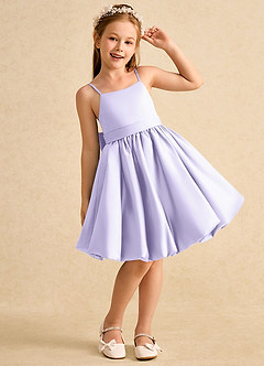 Azazie Davine vestidos de niña de las flores Vestido de Lila de Satin Mate de Corte En A con Tirante Espagueti image4