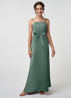 Azazie Anina Junior Robe Trapèze en Satin extensible Arc Eucalyptus image3