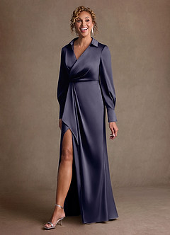 Azazie Jacinta Suknie dla Matki Panny Młodej Osłona Pofałdowany Satyna elastyczna Długość podłogi Sukienka image2