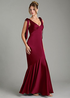 Azazie Alena Robes de demoiselle d'honneur Robe Sirène en Satin extensible Plissée Bourgogne image3