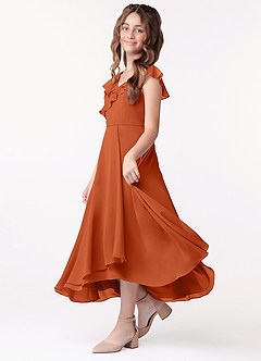 Azazie Posie Junior A-Linie Gestreift Chiffon Kleid Gebranntes Orange image2